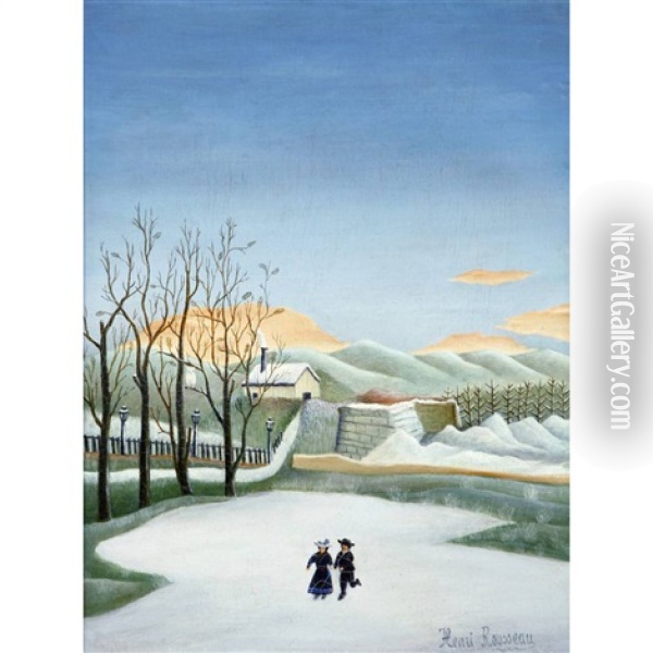 Paysage Aux Patineurs Oil Painting - Henri Rousseau