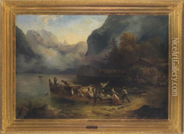 Die Einschiffung Am Konigssee Oil Painting - Franz Reinhold