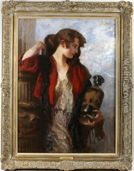 Woman With Jug Oil Painting - Leopold Schmutzler