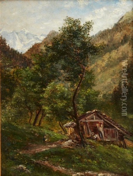 Chalet De Montagne Anime Oil Painting - Andre Giroux