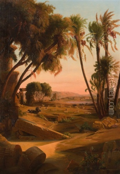 Die Ruinen Von Karnak Oil Painting - Johann Jakob Frey