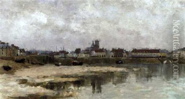 A Brittany Harbor Oil Painting - Marie Auguste Flameng