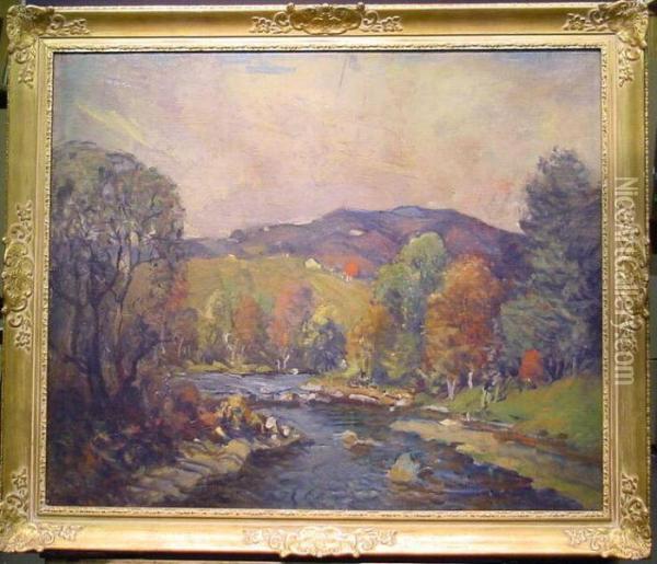 River Through A Valley In Autumn Oil Painting - Arthur C. Goodwin