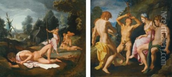 The Story Of Apollo And Marsyas (+ Another, Lrgr; Pair) Oil Painting -  Bronzino