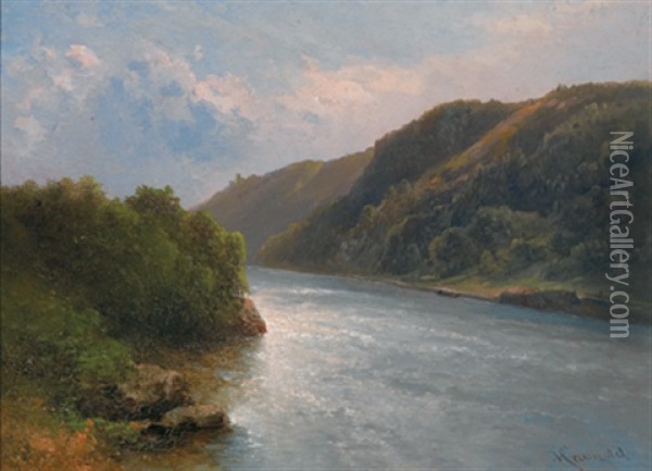 Blick Auf Den Inn Bei Scharding Oil Painting - Karl Franz Emanuel Haunold