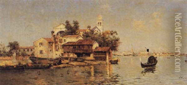 A View Towards Saint Mark's Square, Venice Oil Painting - Antonio Maria de Reyna Manescau