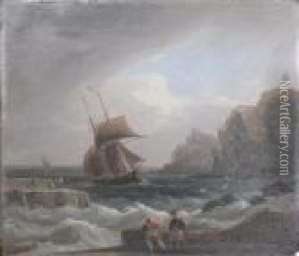 Entering The Harbour. Oil Painting - Thomas Luny