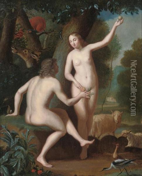 Adam And Eve Oil Painting - Balthasar Beschey