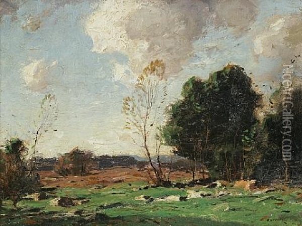 Landscape Of Trees On The Edge Of A Clearing Oil Painting - George Matthew Bruestle