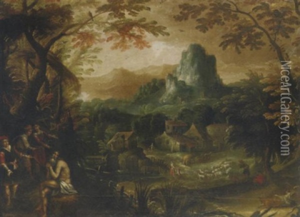 A Wooded River Landscape With Saint Onophrius Oil Painting -  Pozzoserrato