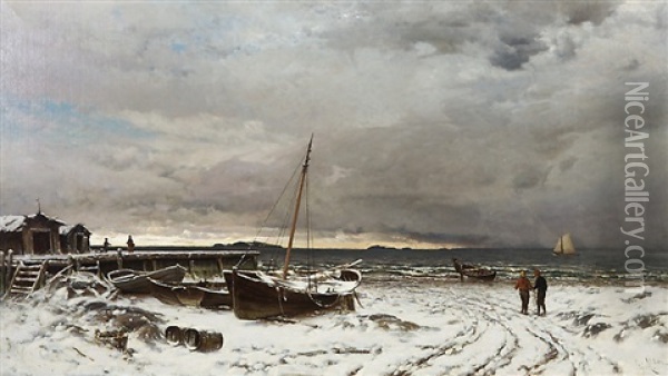 First Snow In The Archipelago Oil Painting - Magnus Hjalmar Munsterhjelm