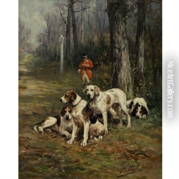 Hunting Dogs At Rest Oil Painting - Olivier de Penne