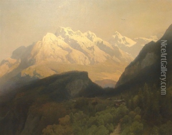 The Engelhorner Near Rosenlani Switzerland Oil Painting - Hermann Herzog