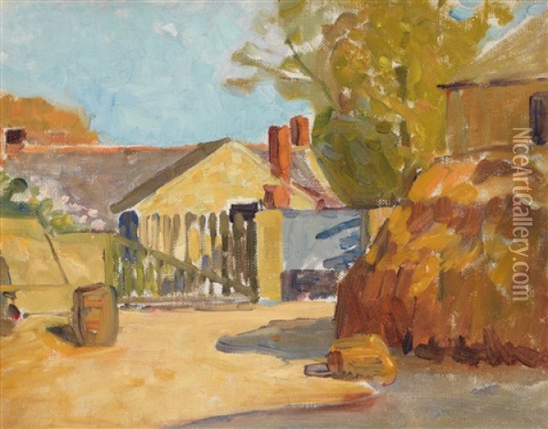 Farm Yard In Brittany Oil Painting - Helen Galloway Mcnicoll