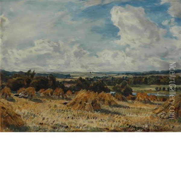 Cornfield Near Kintbury Oil Painting - Thomas (Tom) Collier