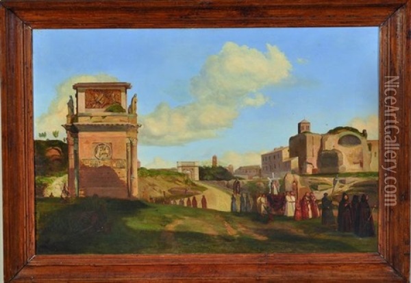 Procession Dans Des Ruines Antiques Oil Painting - Adolphe Desbarrolles