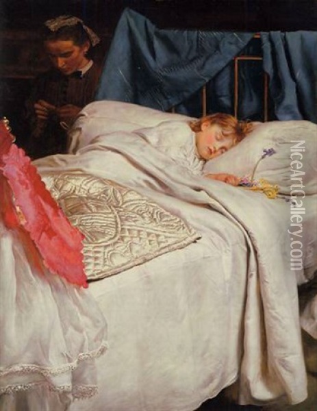 Sleeping Oil Painting - John Everett Millais