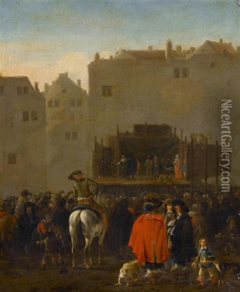 Commedia Dell'arte Auf Einem Marktplatz Oil Painting - Karel Dujardin