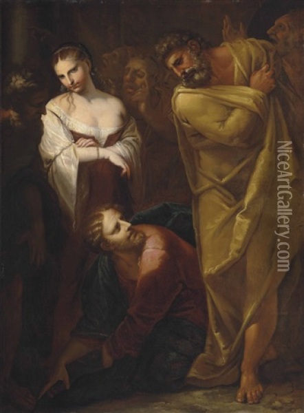 Christ And The Woman Taken In Adultery Oil Painting - Pietro (Libertino) Liberi