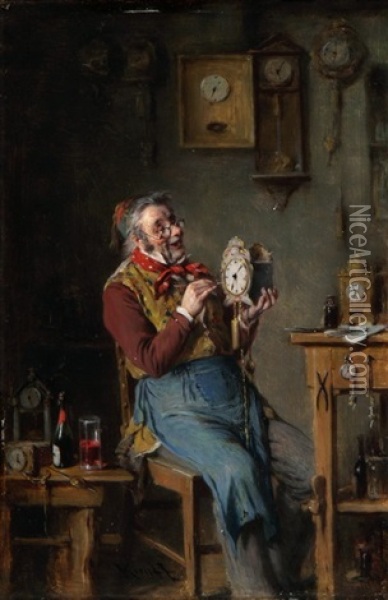 Uhrmachermeister Im Atelier Oil Painting - Hermann Kern