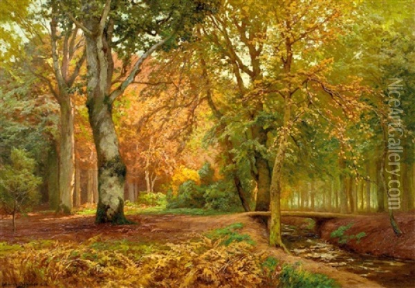 Bachlauf Im Tiefen Herbstwald Oil Painting - Heinrich Boehmer