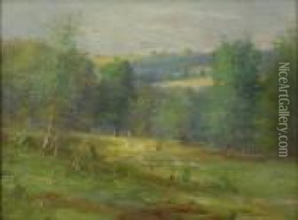 Forest Landscape With Distant Mountains Oil Painting - Joseph H. Greenwood