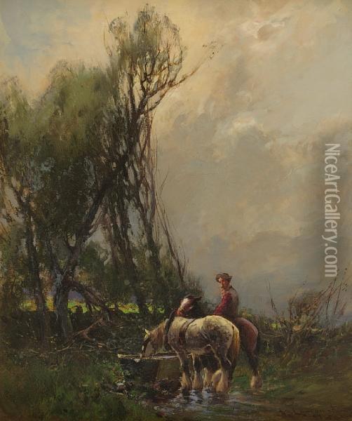 Watering The Horses Oil Painting - William Bradley Lamond