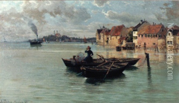 Nebelmorgen In Friedrichshafen Oil Painting - Adolf Chelius