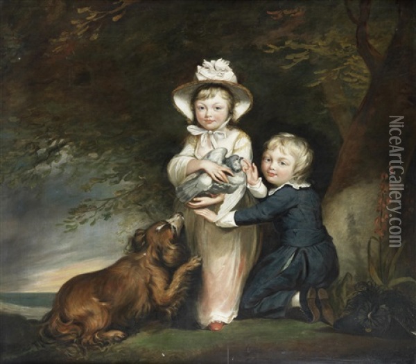 The Children Of Captain Macbride In A Wooded Landscape Oil Painting - James (Thomas J.) Northcote