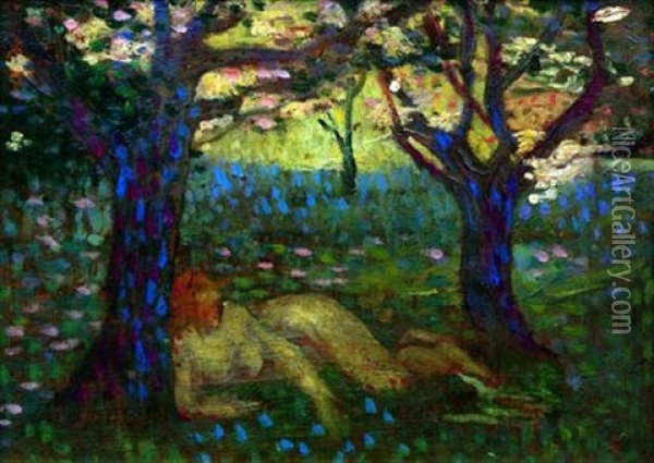 Nu Allonge Dans Les Bois Oil Painting - Henri-Edmond Cross