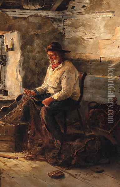 Mending The Nets Oil Painting - Henry Spernon Tozer