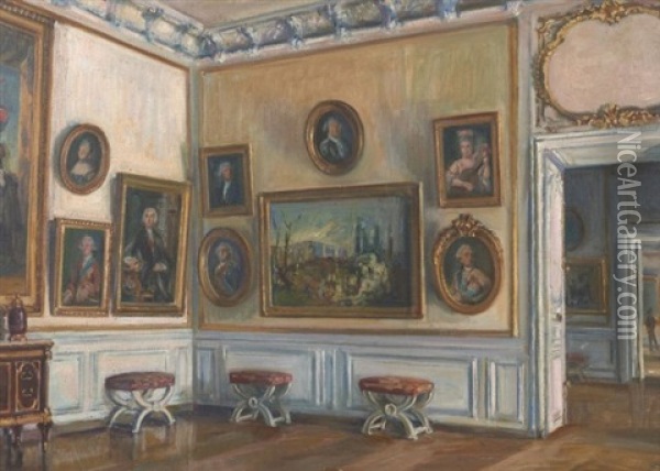 Vue D'un Salon Des Appartements De Mesdames A Versailles Oil Painting - Charles Henry Tenre
