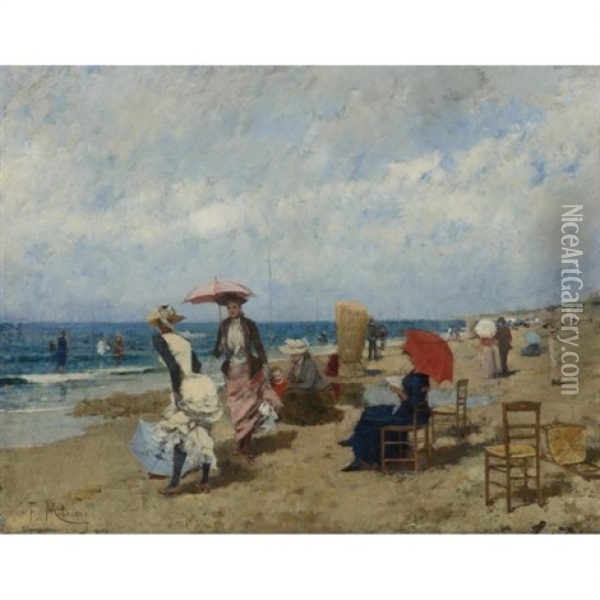 Summer On The Beach Oil Painting - Francisco Miralles y Galup