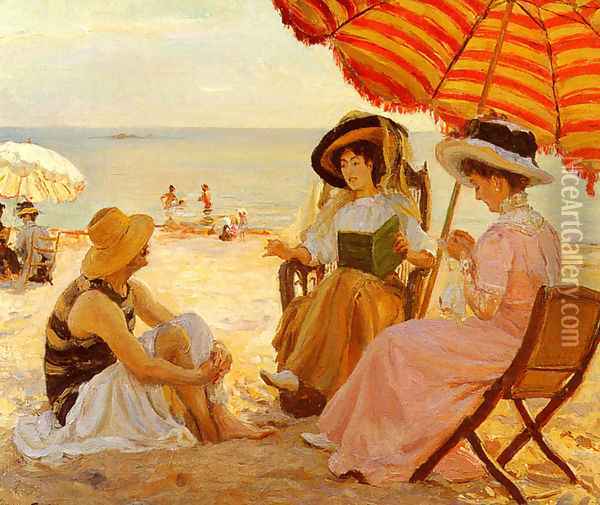 La Plage Oil Painting - Alfred-Victor Fournier