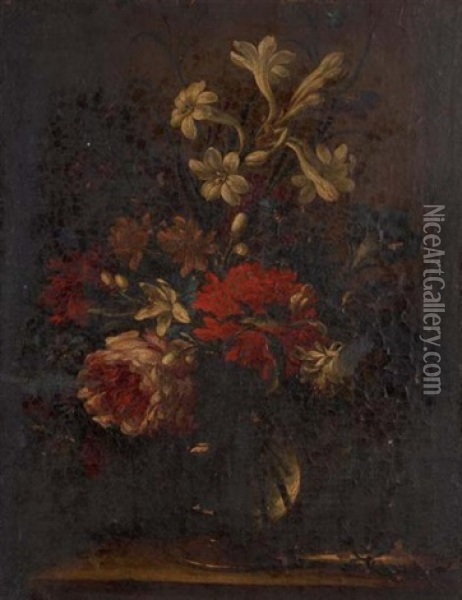 Bouquet De Fleurs Dans Un Vase Sur Une Table Oil Painting - Niccola Giuli