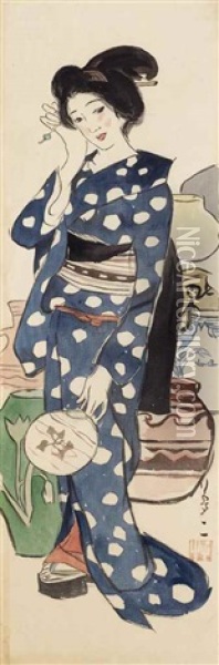 Lady Of Tsuboya Oil Painting - Yumeji Takehisa