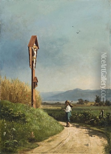 Boy On A Country Road Oil Painting - Konrad Freyberg