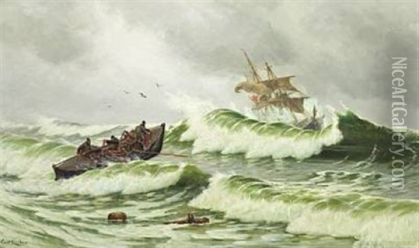 Lifeboat In Action Oil Painting - Carl Ludvig Thilson Locher