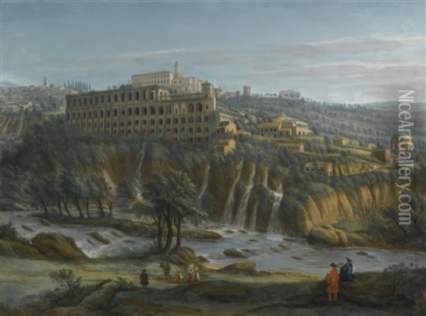 Tivoli, A View Of The Waterfalls And The Villa Of Maecenas Oil Painting - Gaspar van Wittel