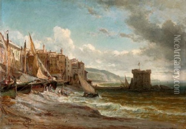 Port Mediterraneen Oil Painting - Vincent Joseph Francois Courdouan