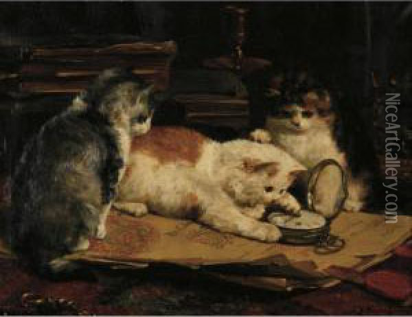 Time On Their Paws Oil Painting - Charles van den Eycken