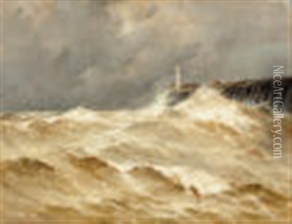 Lighthouse In The Storm Oil Painting - Emile Maillard