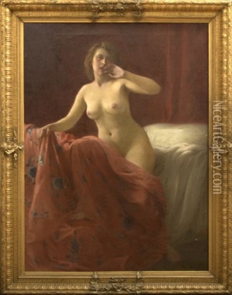 Female Nude Rising From Her Bed In The Morning Oil Painting - Lucien Claude Alexandre Berthault