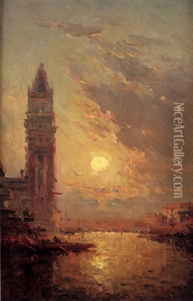 Claire De Lune Sur Le Grand Canal Oil Painting - Henri Duvieux