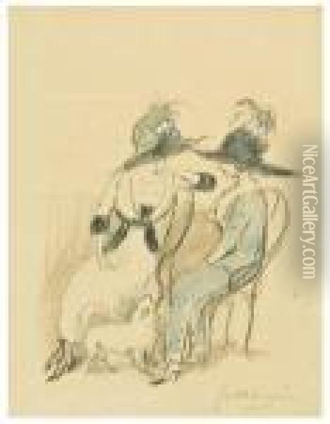 Two Ladies In Discussion Oil Painting - Jules Pascin