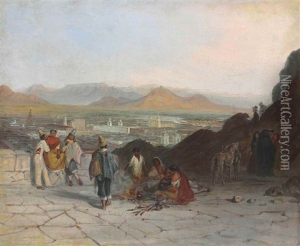 Vista De Santiago Desde El Cerro Santa Lucia Hacia El Oriente Oil Painting - Johann Moritz Rugendas