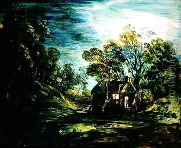 Cottage in Moonlight Oil Painting - Thomas Gainsborough