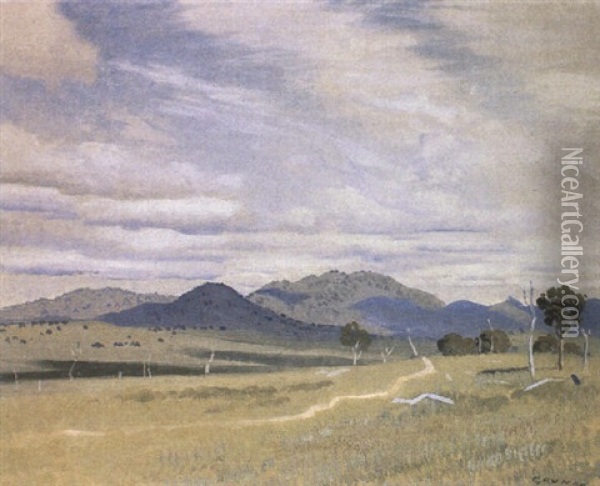 Distant Mountains, Hills Near Canberra Oil Painting - Elioth Gruner