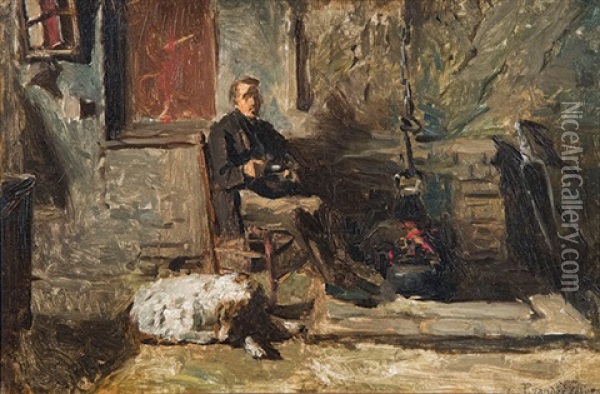 Cottage Interior Oil Painting - Paulus Petrus van der Velden