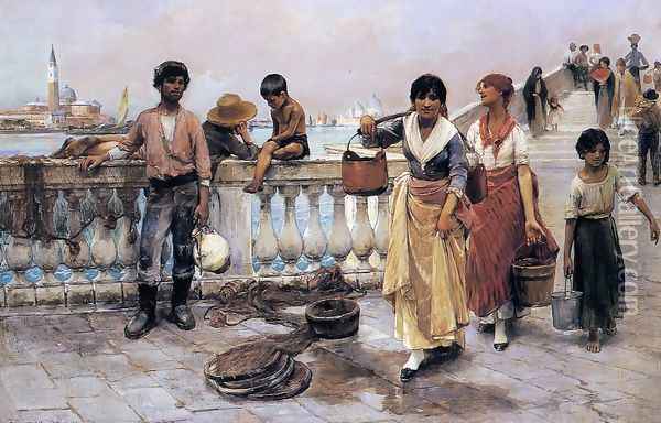 Water Carriers, Venice Oil Painting - Frank Duveneck